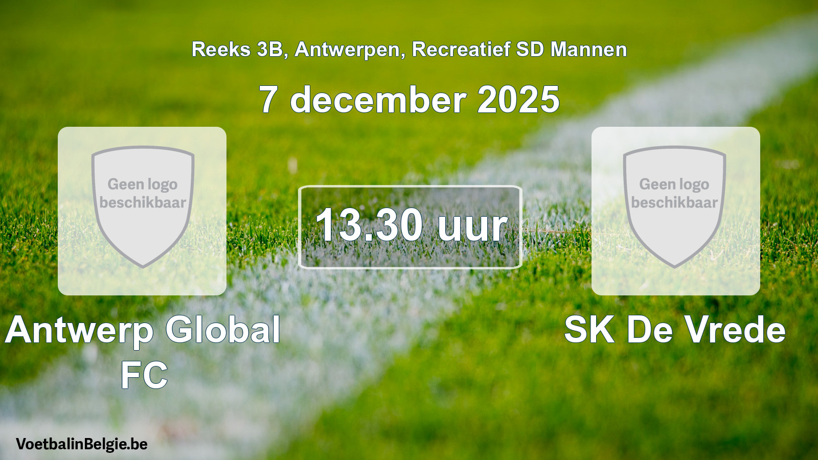 Scheduled match recreational sd men football: Antwerp Global FC - SK De Vrede (7 December 2025)