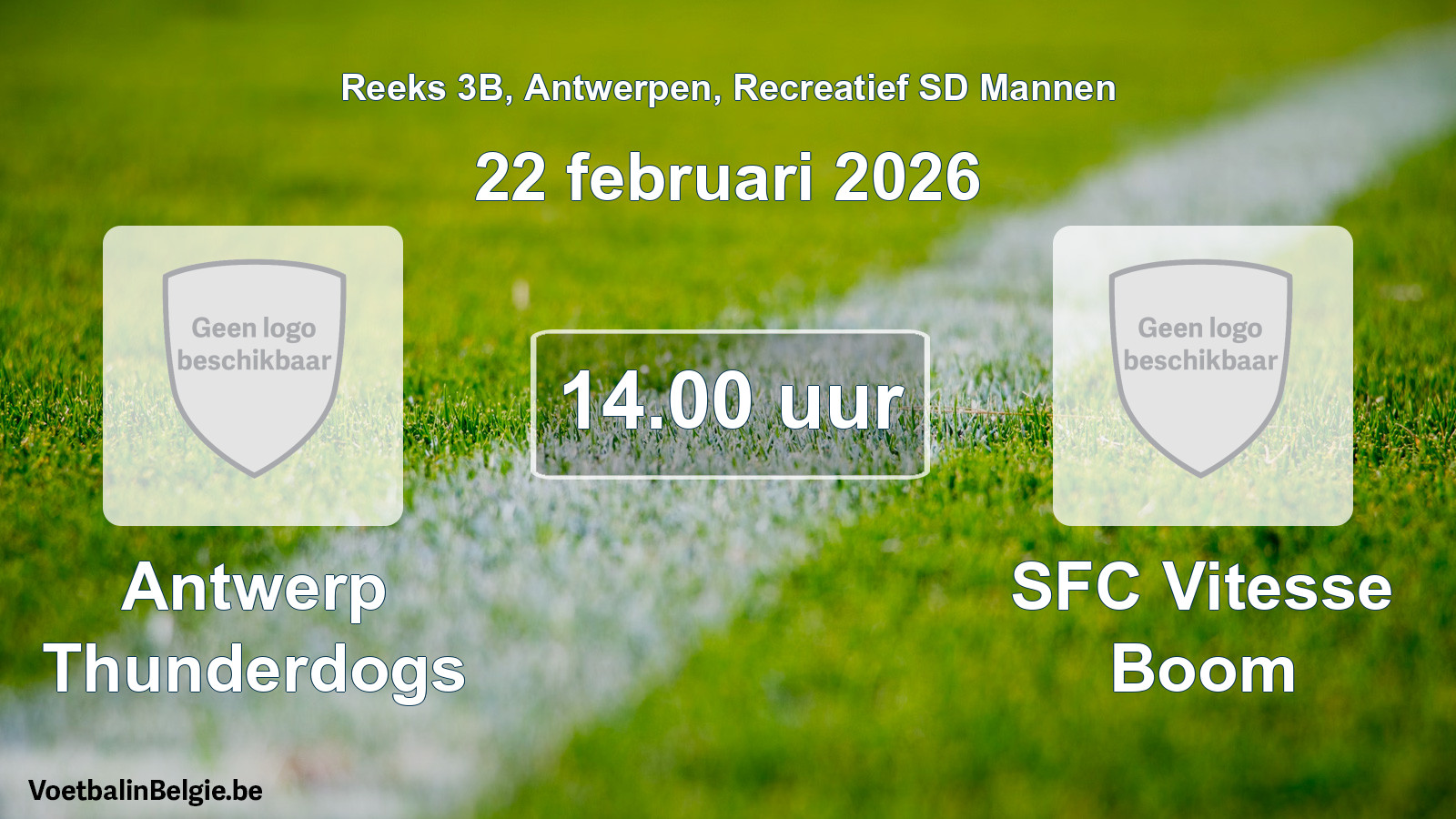 Scheduled match recreational sd men football: Antwerp Thunderdogs - SFC Vitesse Boom (22 February 2026)