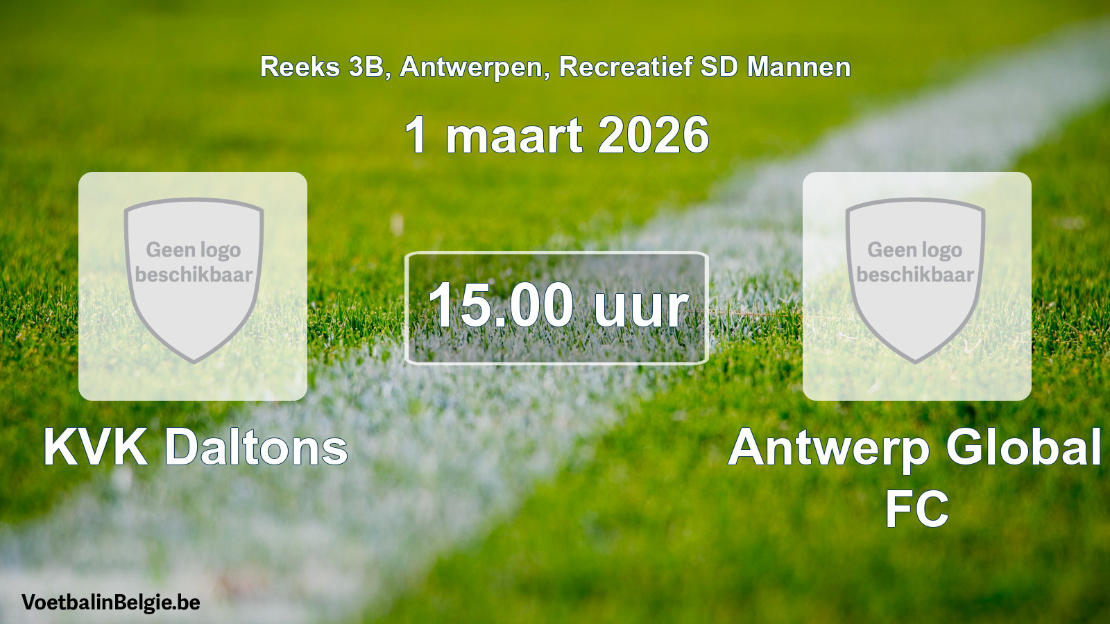 Scheduled match recreational sd men football: KVK Daltons - Antwerp Global FC (1 March 2026)