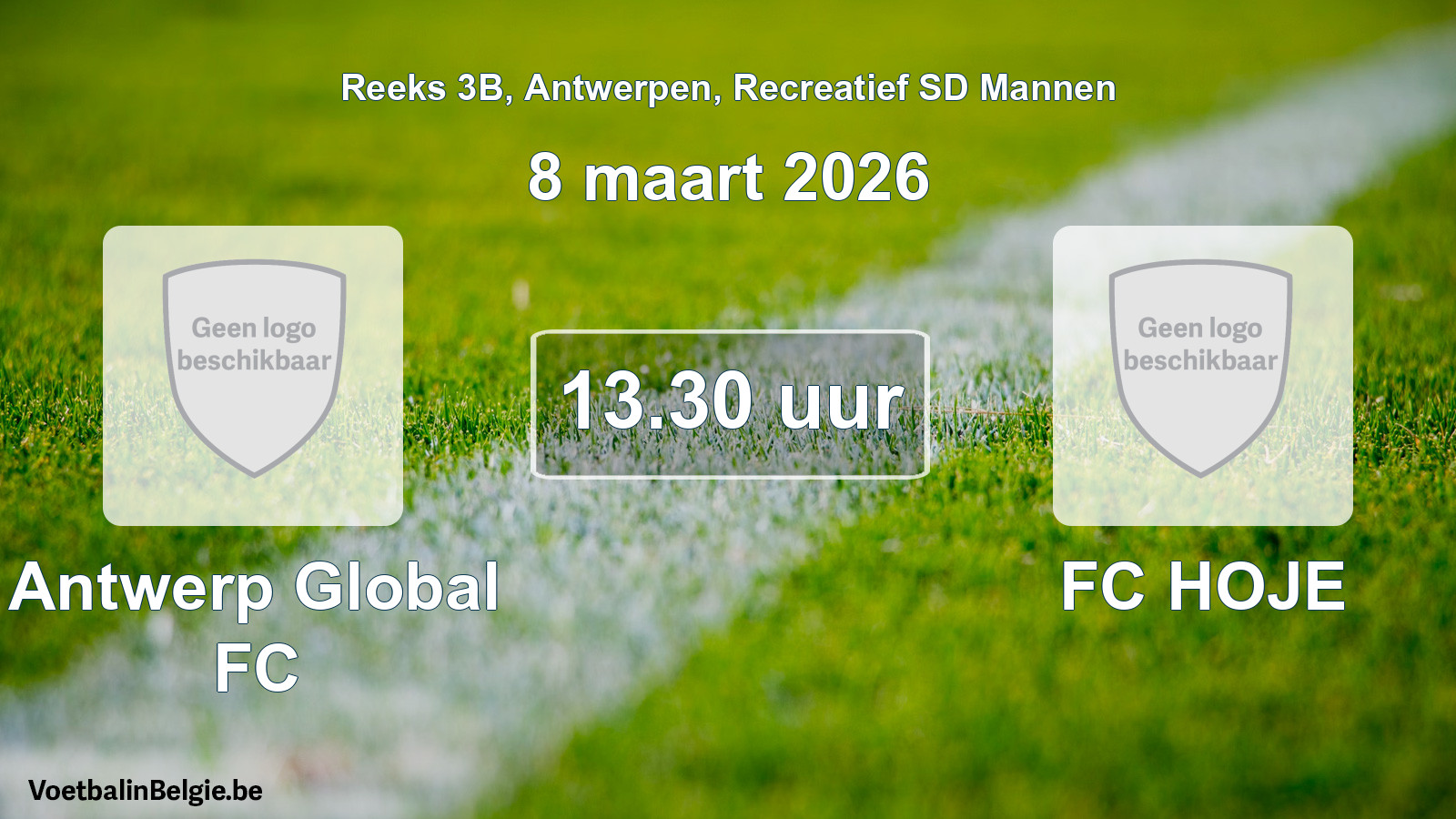 Scheduled match recreational sd men football: Antwerp Global FC - FC HOJE (8 March 2026)