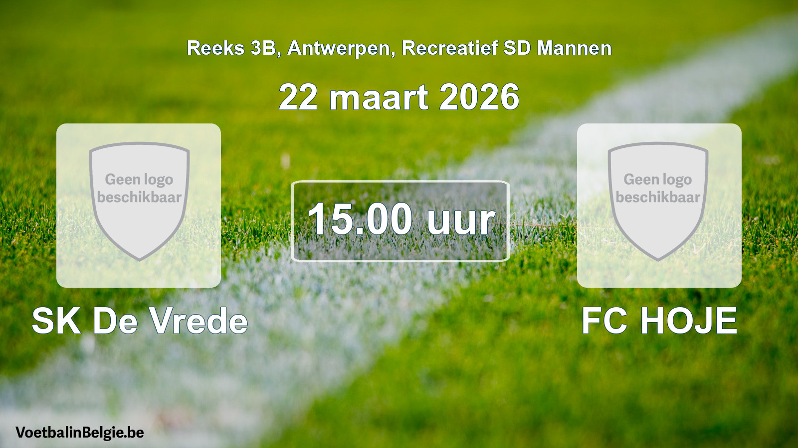 Scheduled match recreational sd men football: SK De Vrede - FC HOJE (22 March 2026)