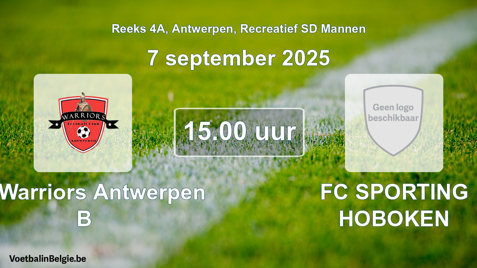 Scheduled match recreational sd men football: FC Warriors Antwerpen B - FC SPORTING HOBOKEN (7 September 2025)