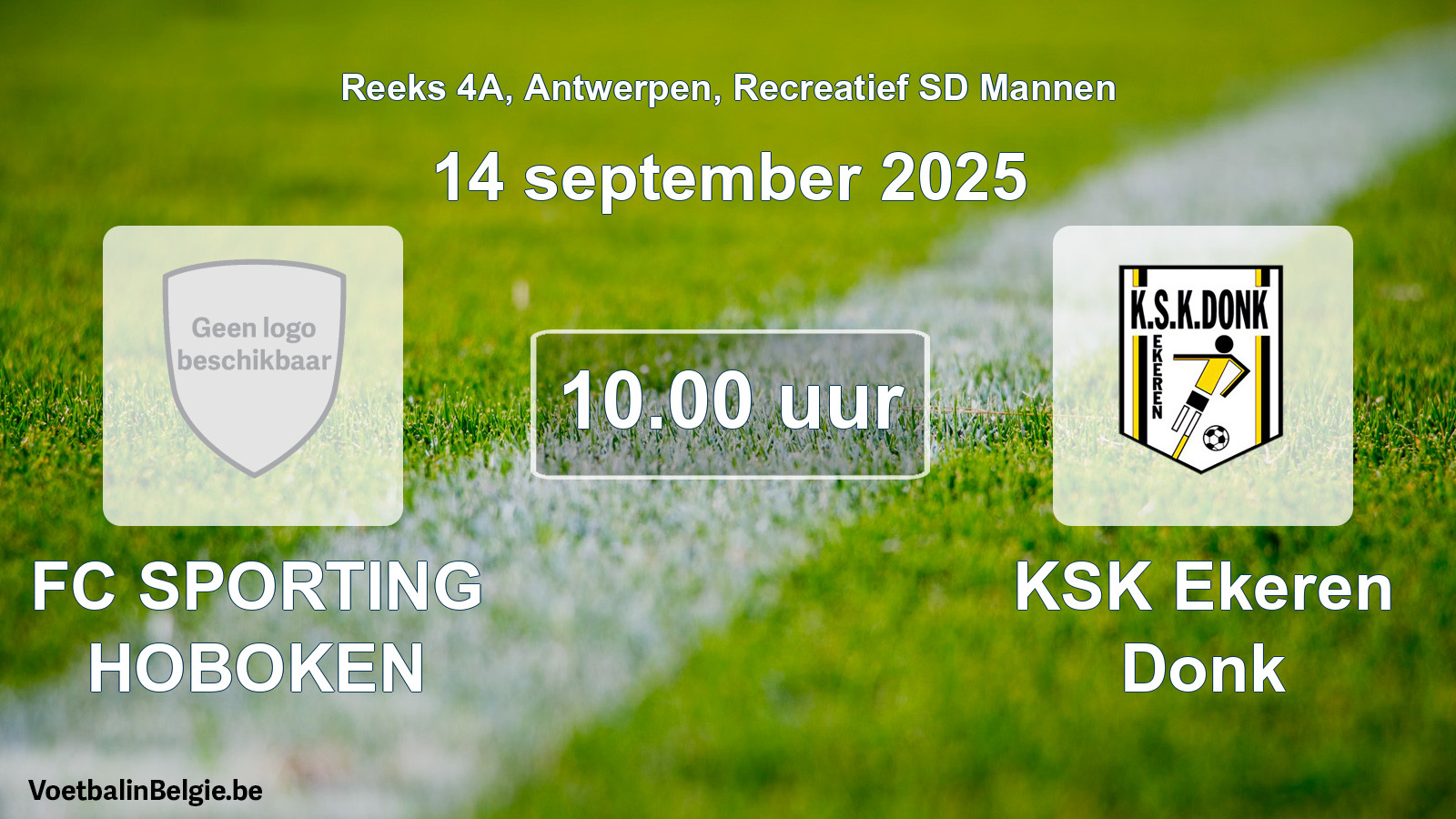 Scheduled match recreational sd men football: FC SPORTING HOBOKEN - KSK Ekeren Donk (14 September 2025)