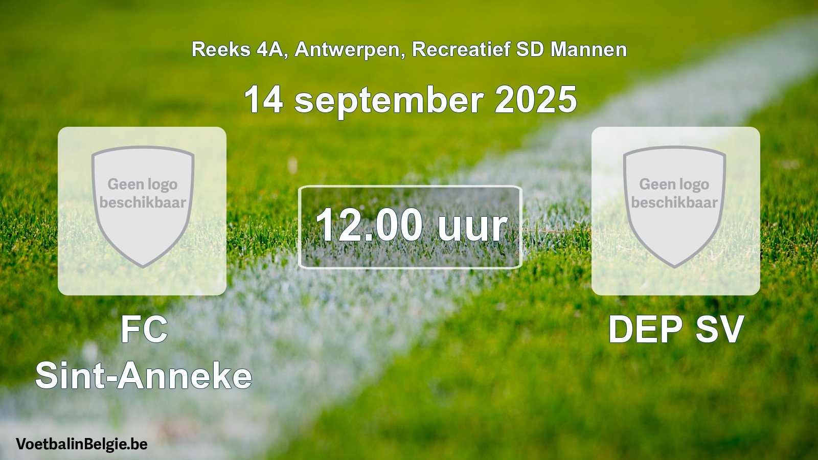 Geplande wedstrijd recreatief sd mannenvoetbal: FC Sint-Anneke - DEP SV (14 september 2025)