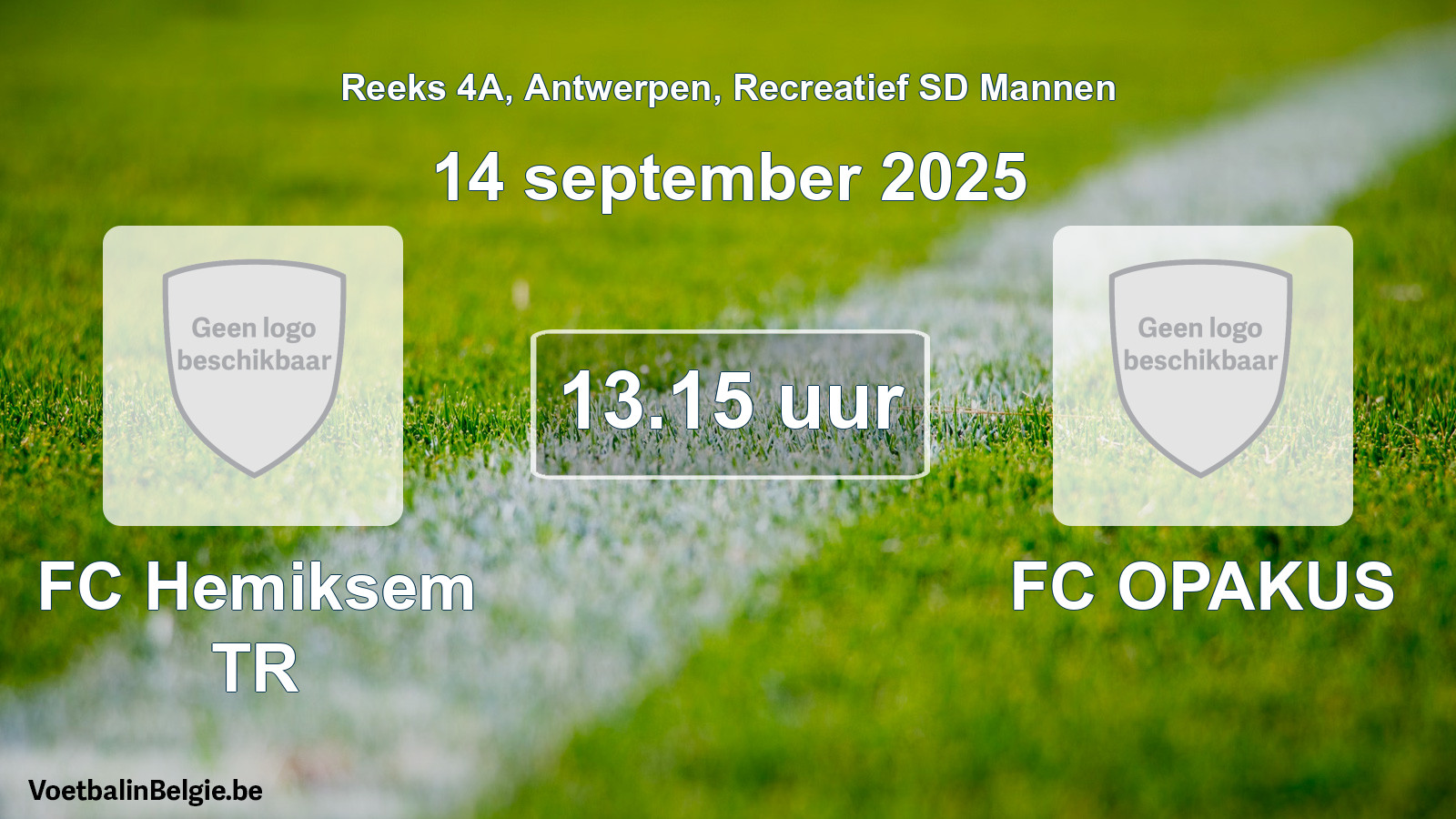 Scheduled match recreational sd men football: FC Hemiksem TR - FC OPAKUS (14 September 2025)