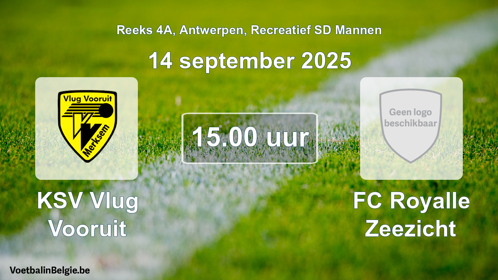 Geplande wedstrijd recreatief sd mannenvoetbal: KSV Vlug Vooruit - FC Royalle Zeezicht (14 september 2025)