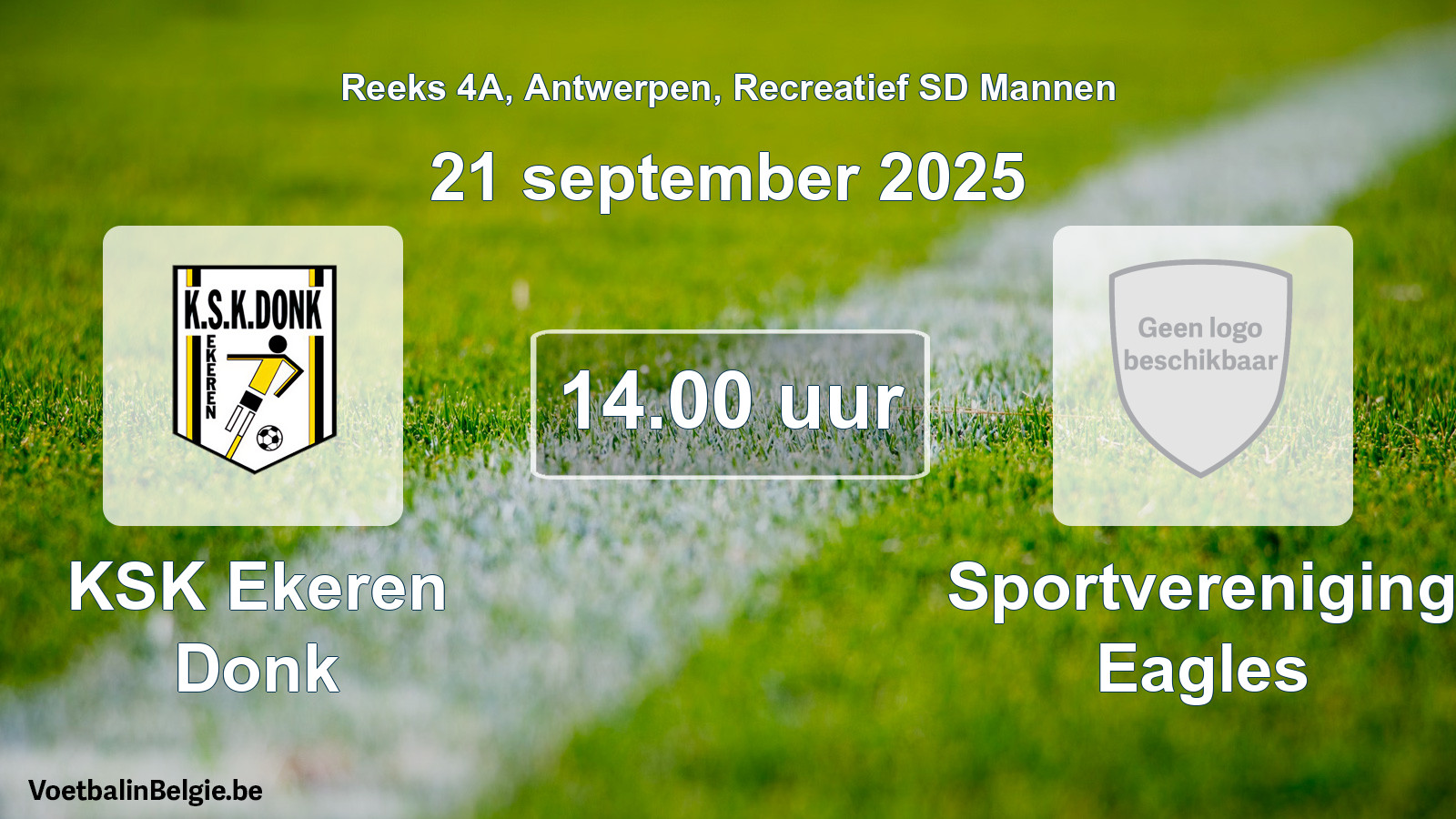 Geplande wedstrijd recreatief sd mannenvoetbal: KSK Ekeren Donk - Sportvereniging Eagles (21 september 2025)
