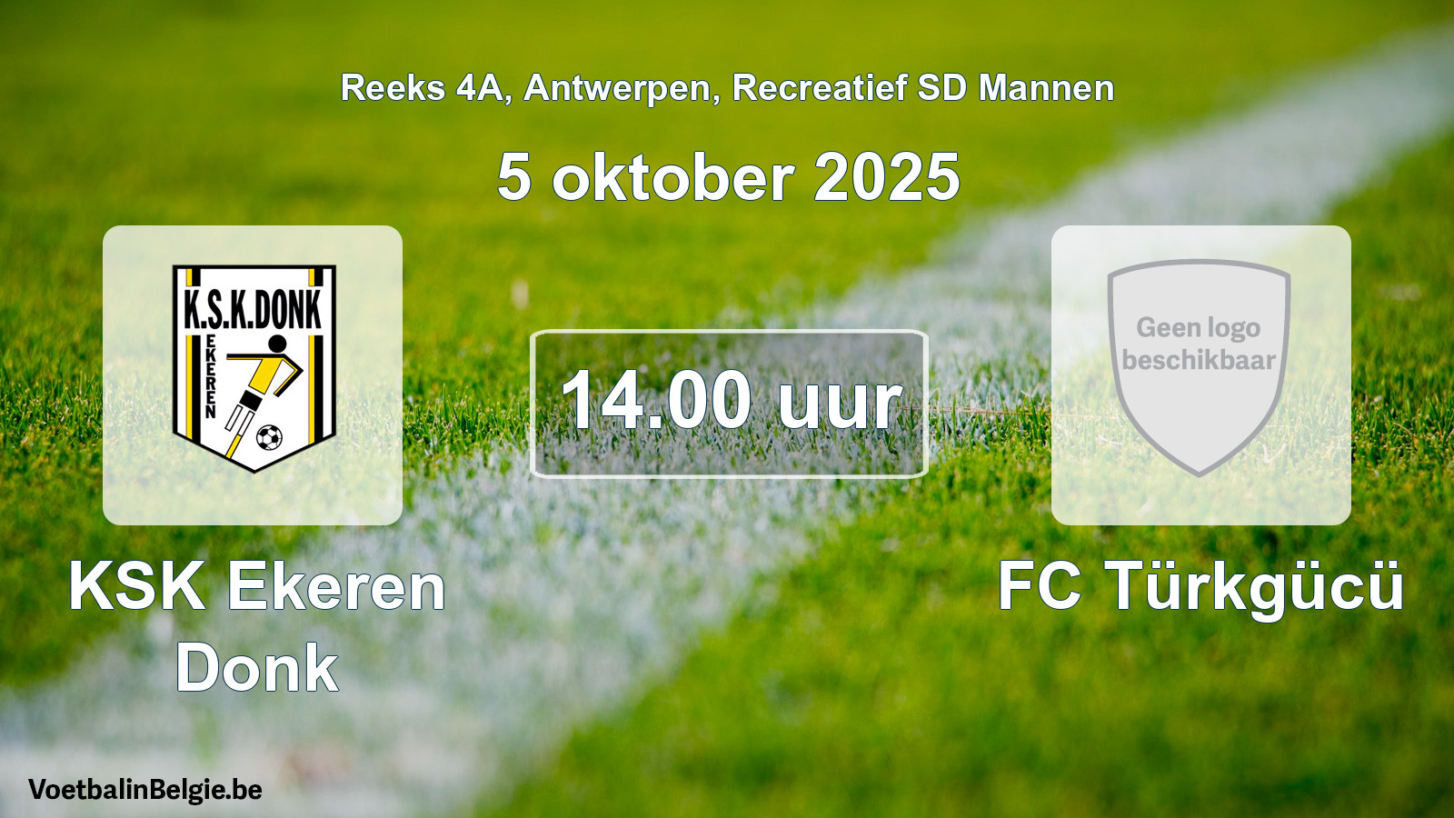 Geplande wedstrijd recreatief sd mannenvoetbal: KSK Ekeren Donk - FC Türkgücü (5 oktober 2025)