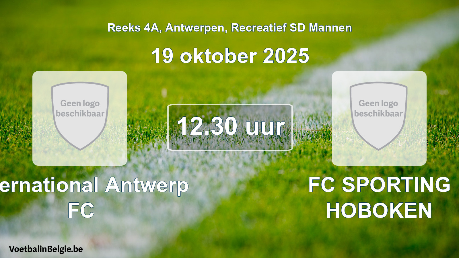 Scheduled match recreational sd men football: International Antwerp FC - FC SPORTING HOBOKEN (19 October 2025)