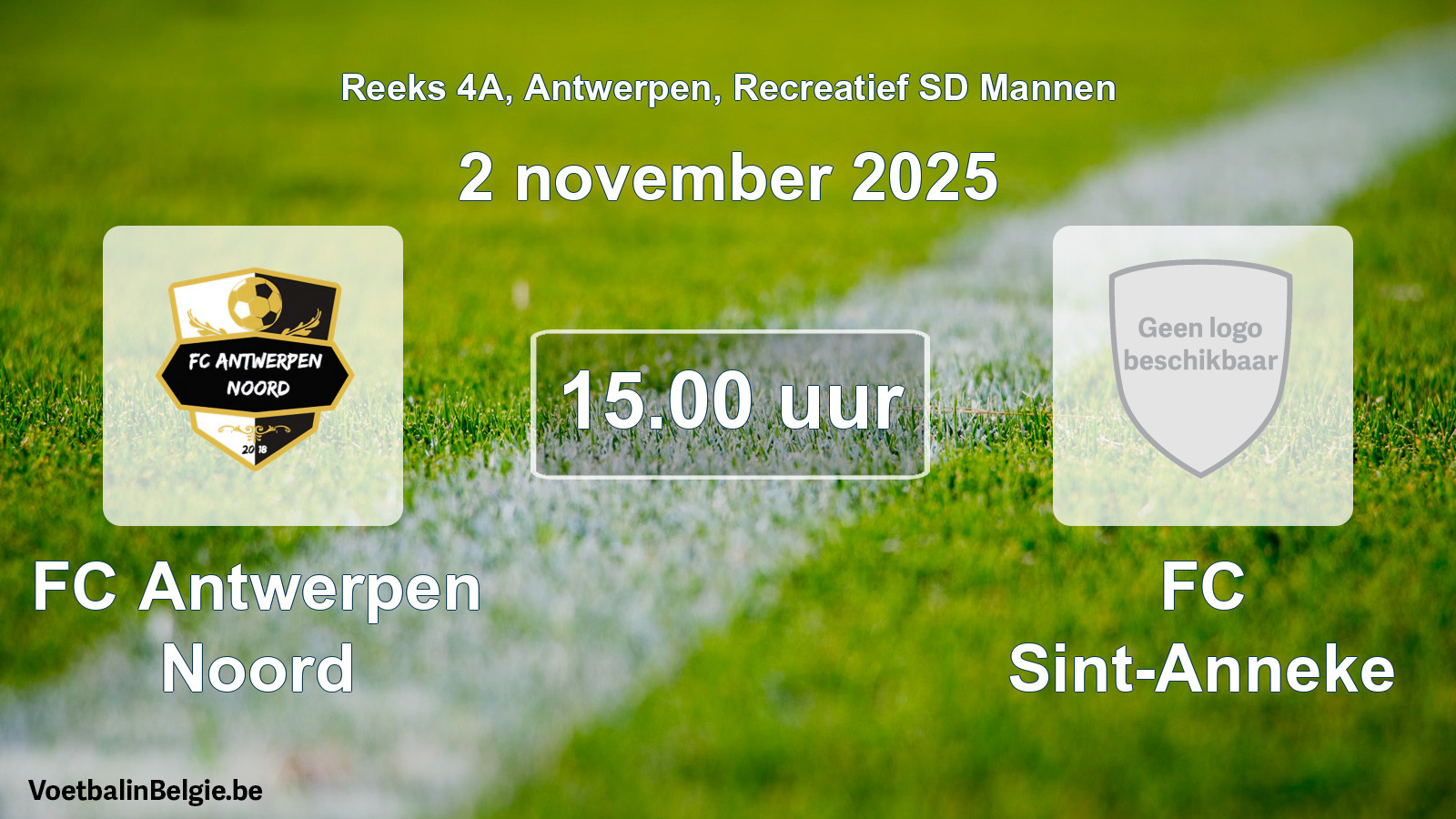Scheduled match recreational sd men football: FC Antwerpen Noord - FC Sint-Anneke (2 November 2025)