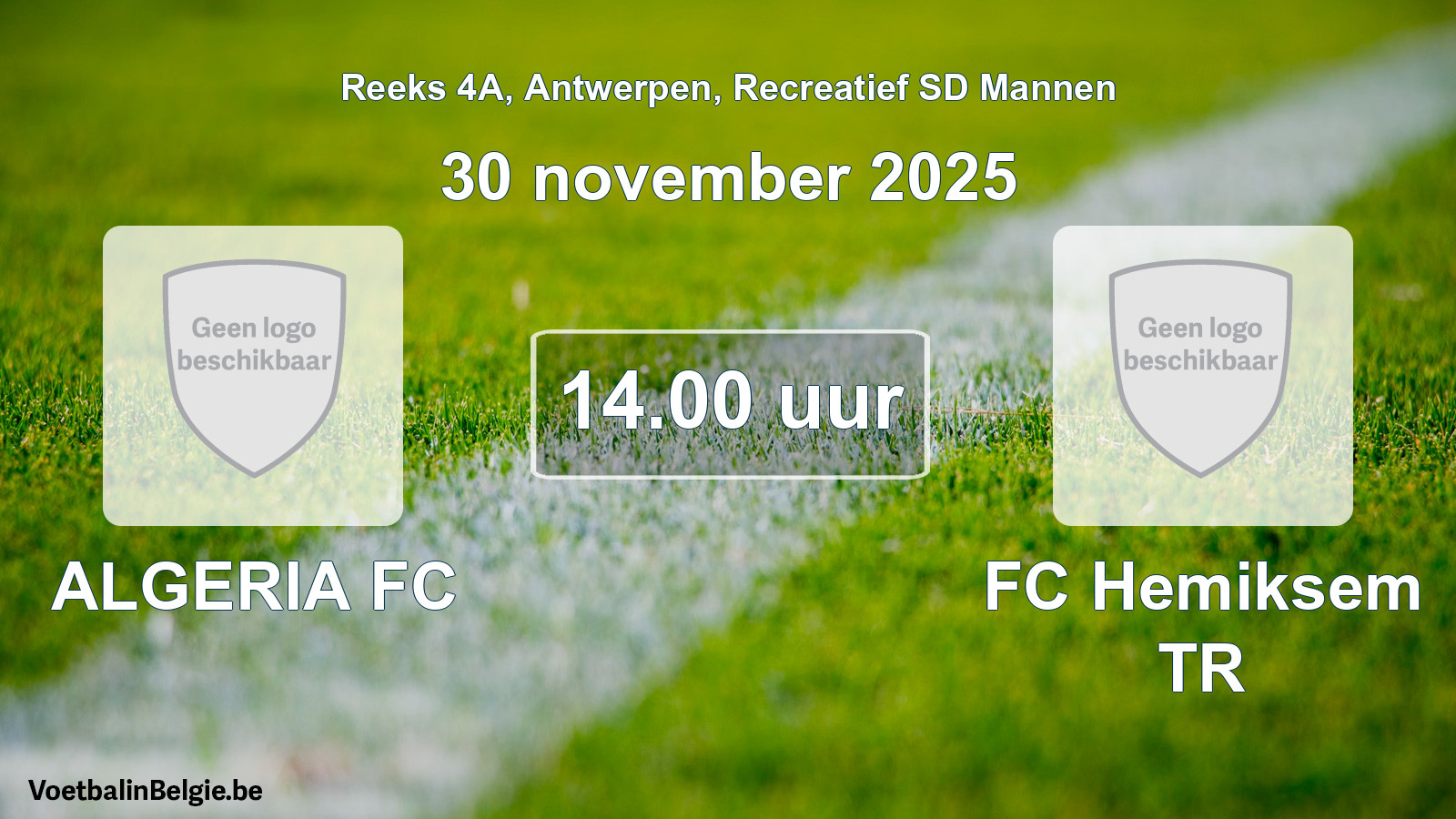 Scheduled match recreational sd men football: ALGERIA FC - FC Hemiksem TR (30 November 2025)
