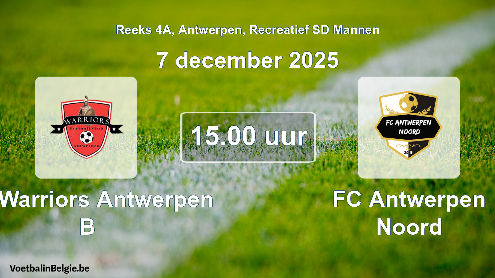 Scheduled match recreational sd men football: FC Warriors Antwerpen B - FC Antwerpen Noord (7 December 2025)