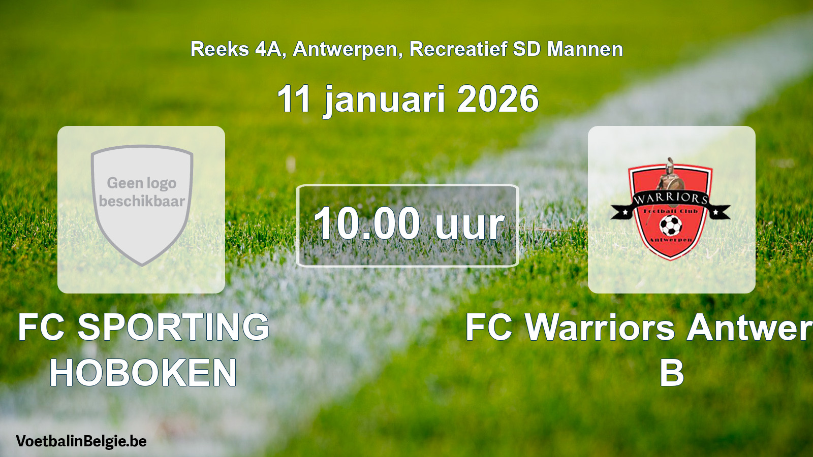 Scheduled match recreational sd men football: FC SPORTING HOBOKEN - FC Warriors Antwerpen B (11 January 2026)