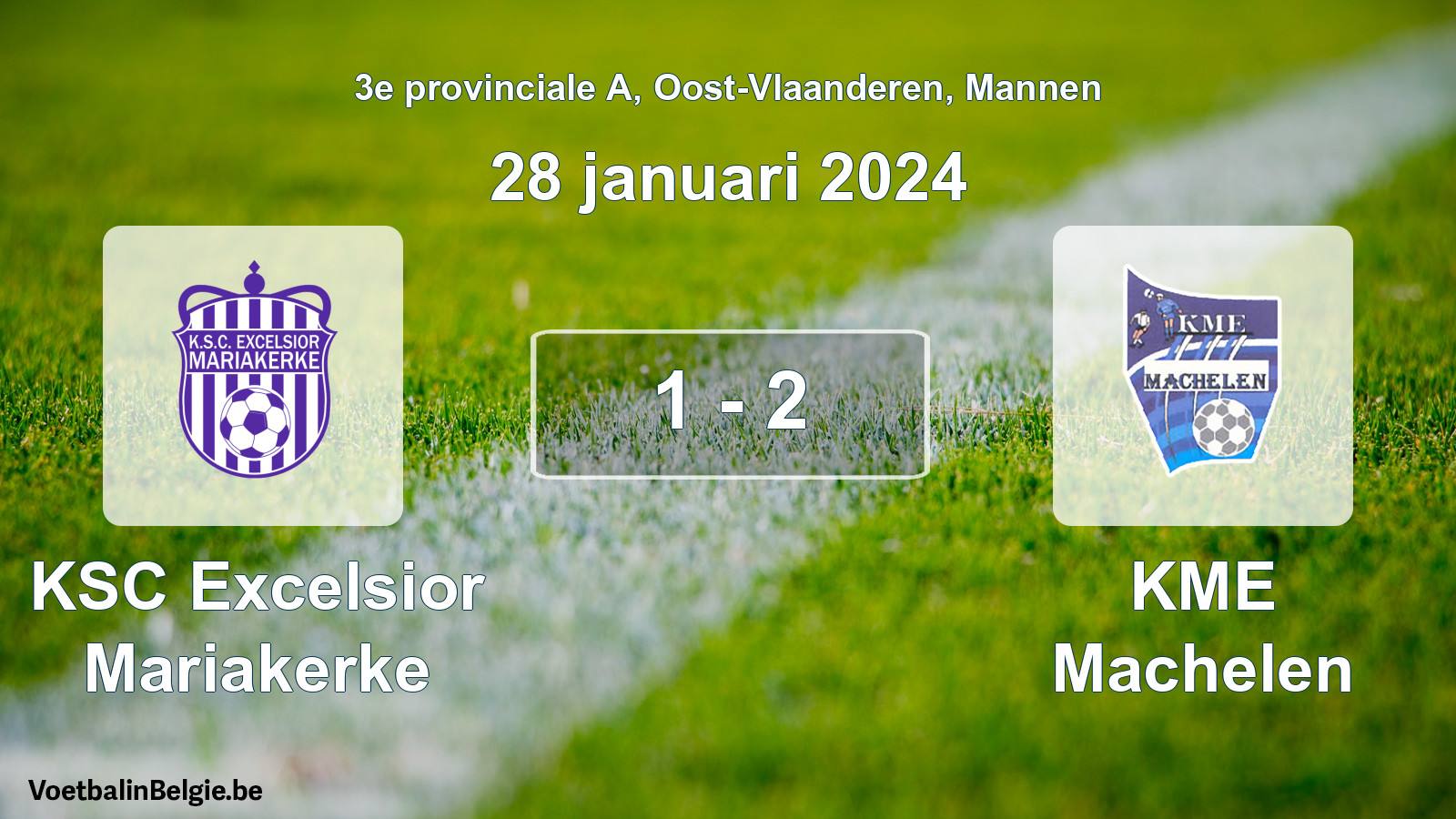 Gespeelde wedstrijd mannenvoetbal: KSC Excelsior Mariakerke - KME Machelen 1 - 2 (28 januari 2024)