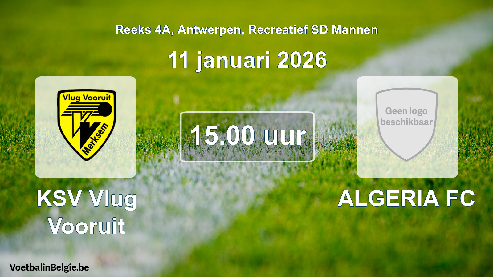 Geplande wedstrijd recreatief sd mannenvoetbal: KSV Vlug Vooruit - ALGERIA FC (11 januari 2026)
