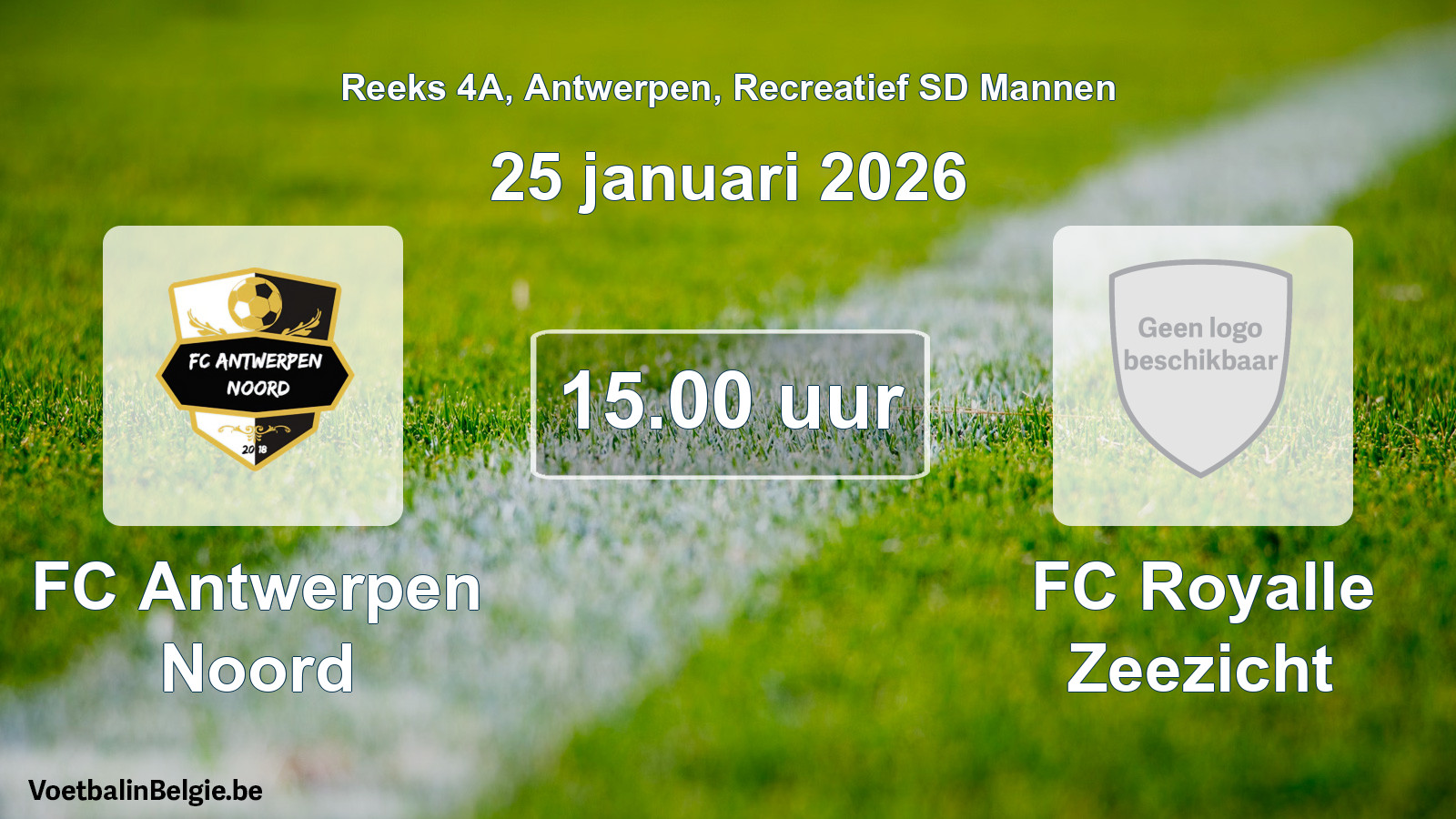 Scheduled match recreational sd men football: FC Antwerpen Noord - FC Royalle Zeezicht (25 January 2026)