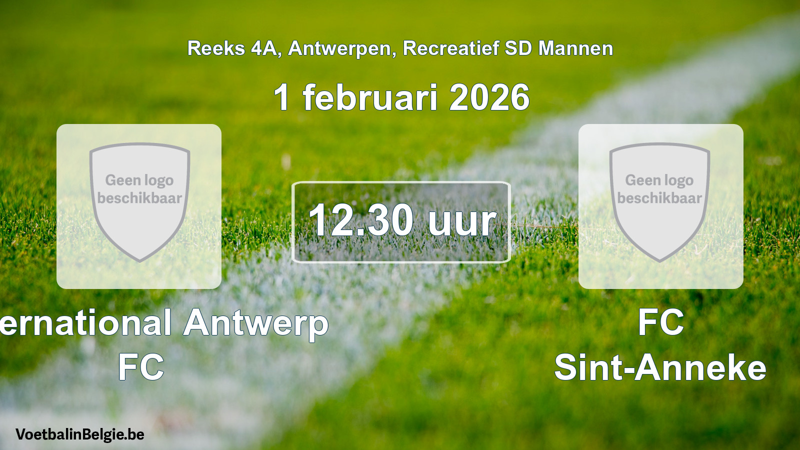 Scheduled match recreational sd men football: International Antwerp FC - FC Sint-Anneke (1 February 2026)