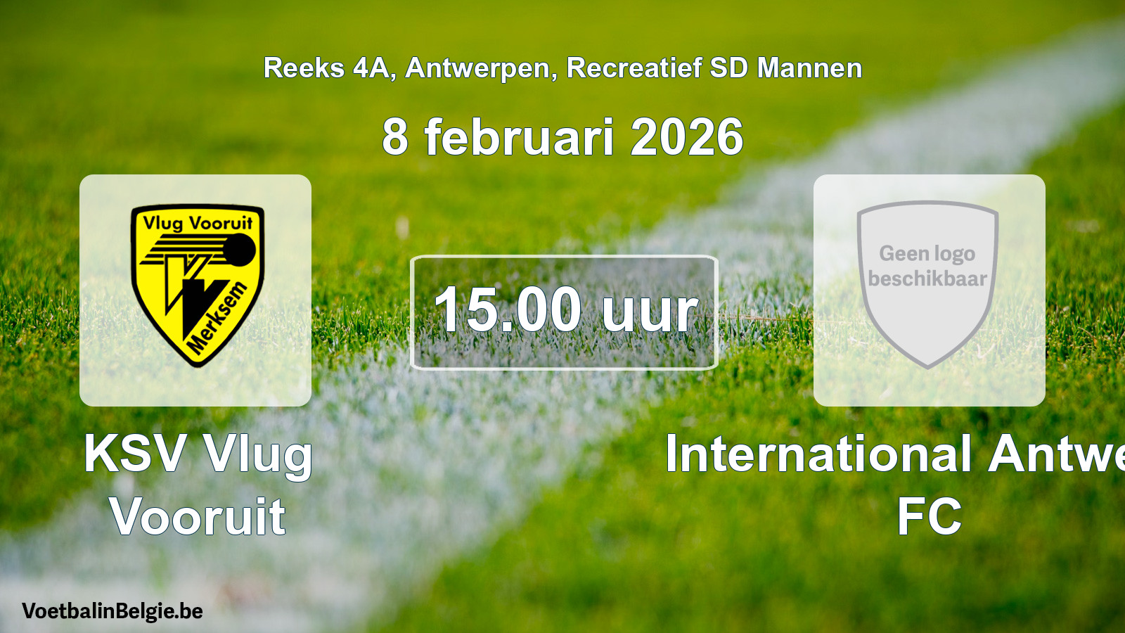 Geplande wedstrijd recreatief sd mannenvoetbal: KSV Vlug Vooruit - International Antwerp FC (8 februari 2026)