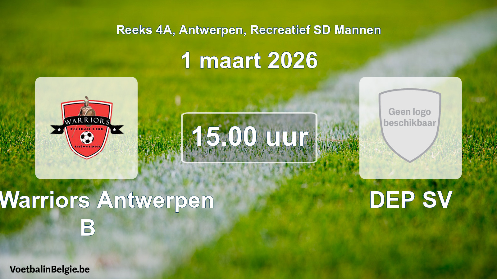 Scheduled match recreational sd men football: FC Warriors Antwerpen B - DEP SV (1 March 2026)