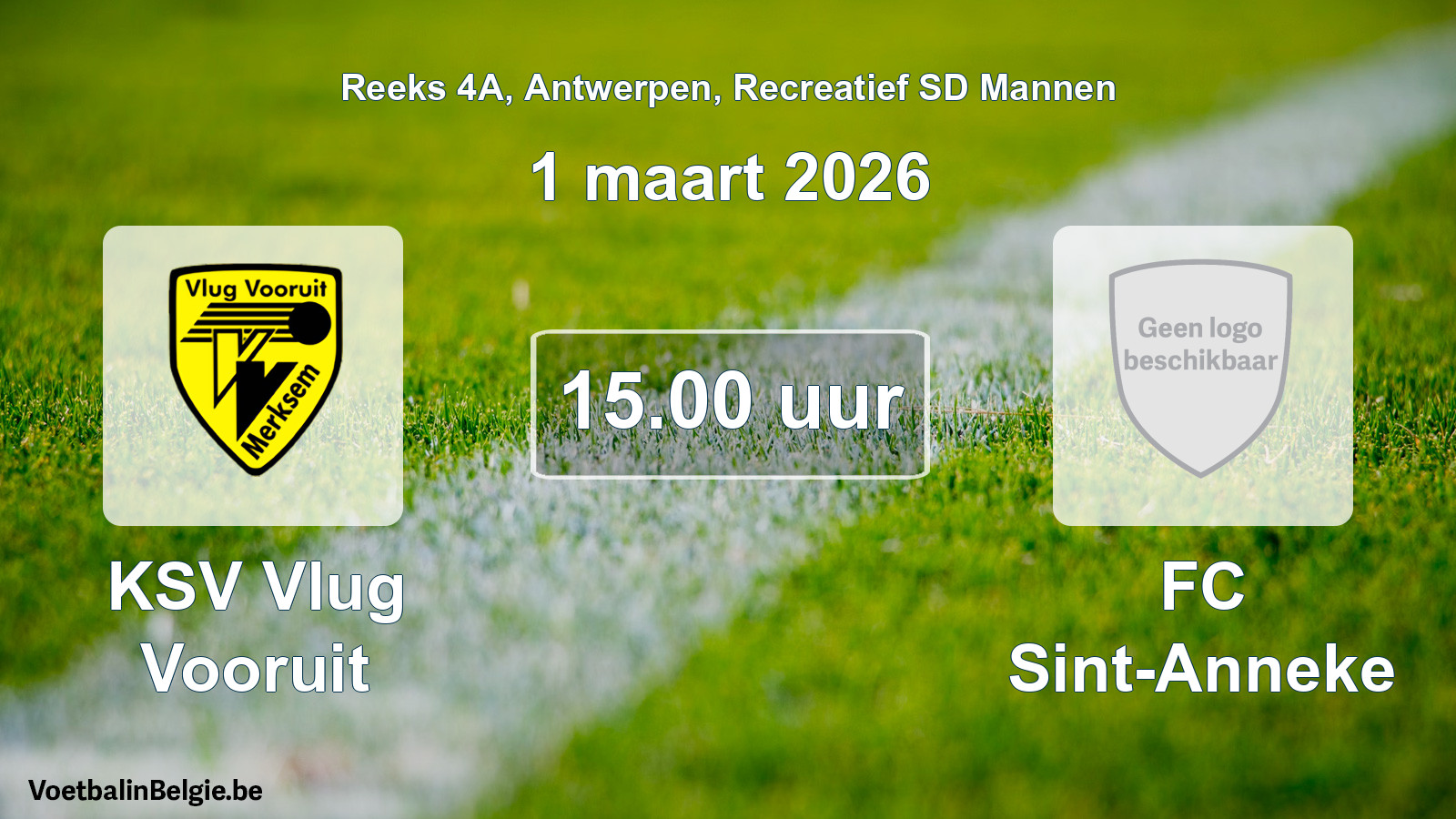 Scheduled match recreational sd men football: KSV Vlug Vooruit - FC Sint-Anneke (1 March 2026)