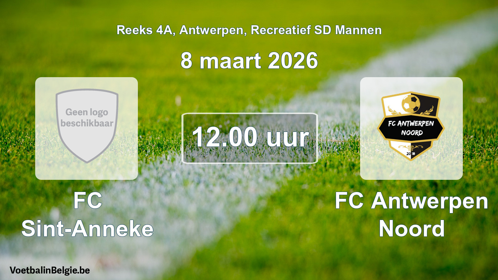 Scheduled match recreational sd men football: FC Sint-Anneke - FC Antwerpen Noord (8 March 2026)