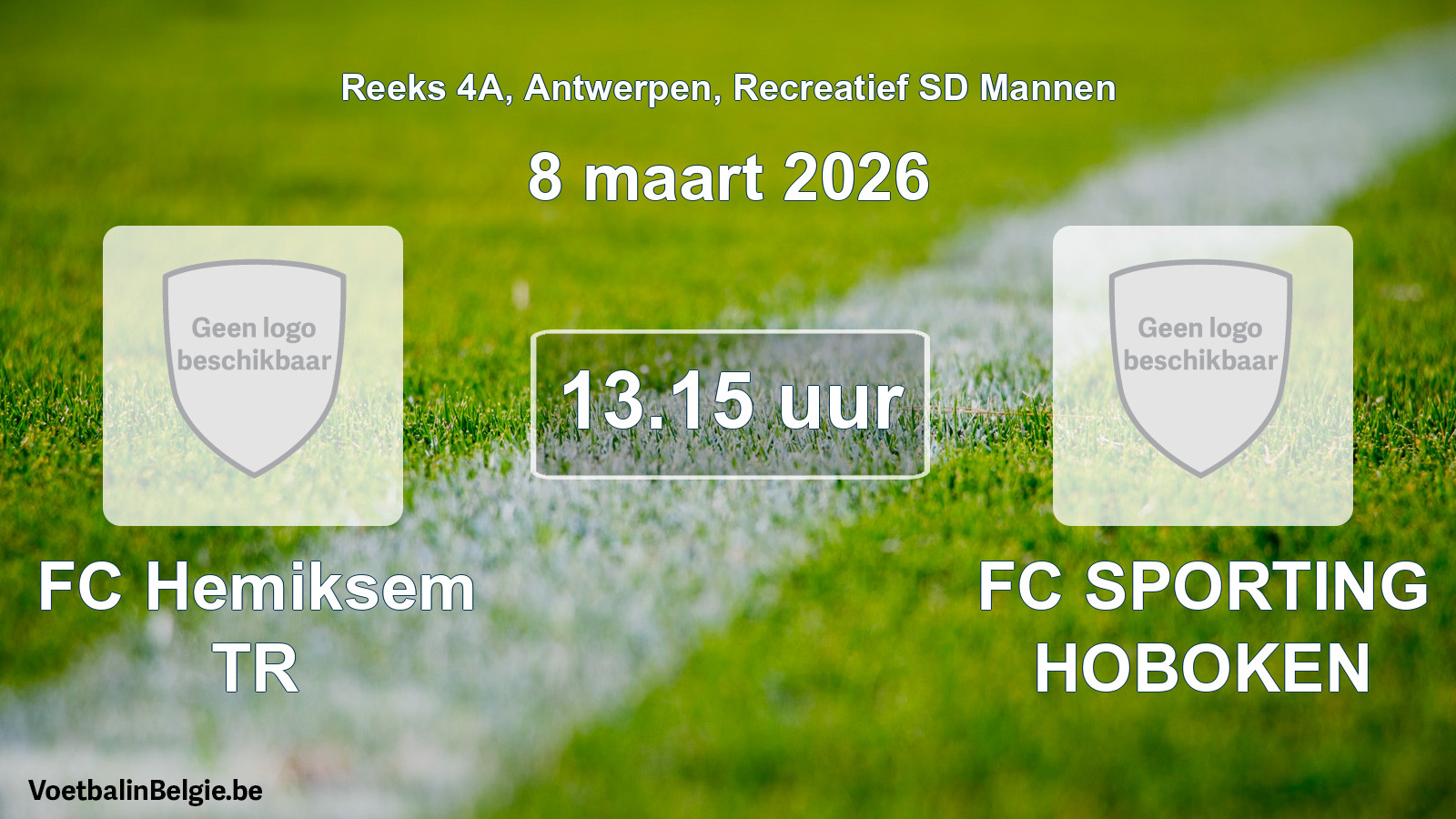 Scheduled match recreational sd men football: FC Hemiksem TR - FC SPORTING HOBOKEN (8 March 2026)