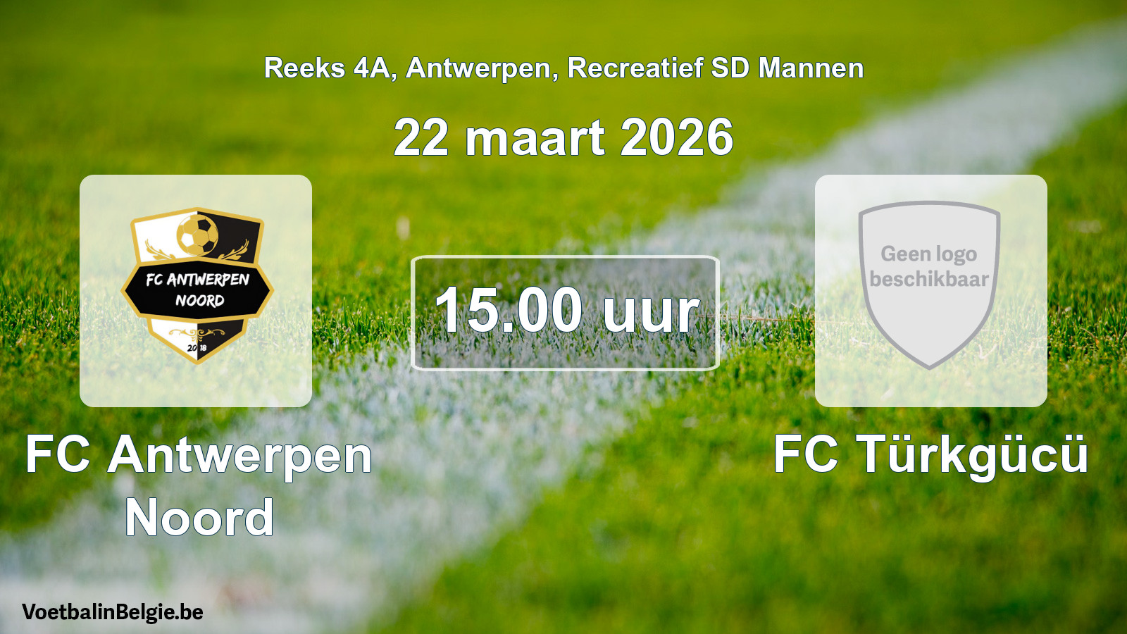 Geplande wedstrijd recreatief sd mannenvoetbal: FC Antwerpen Noord - FC Türkgücü (22 maart 2026)