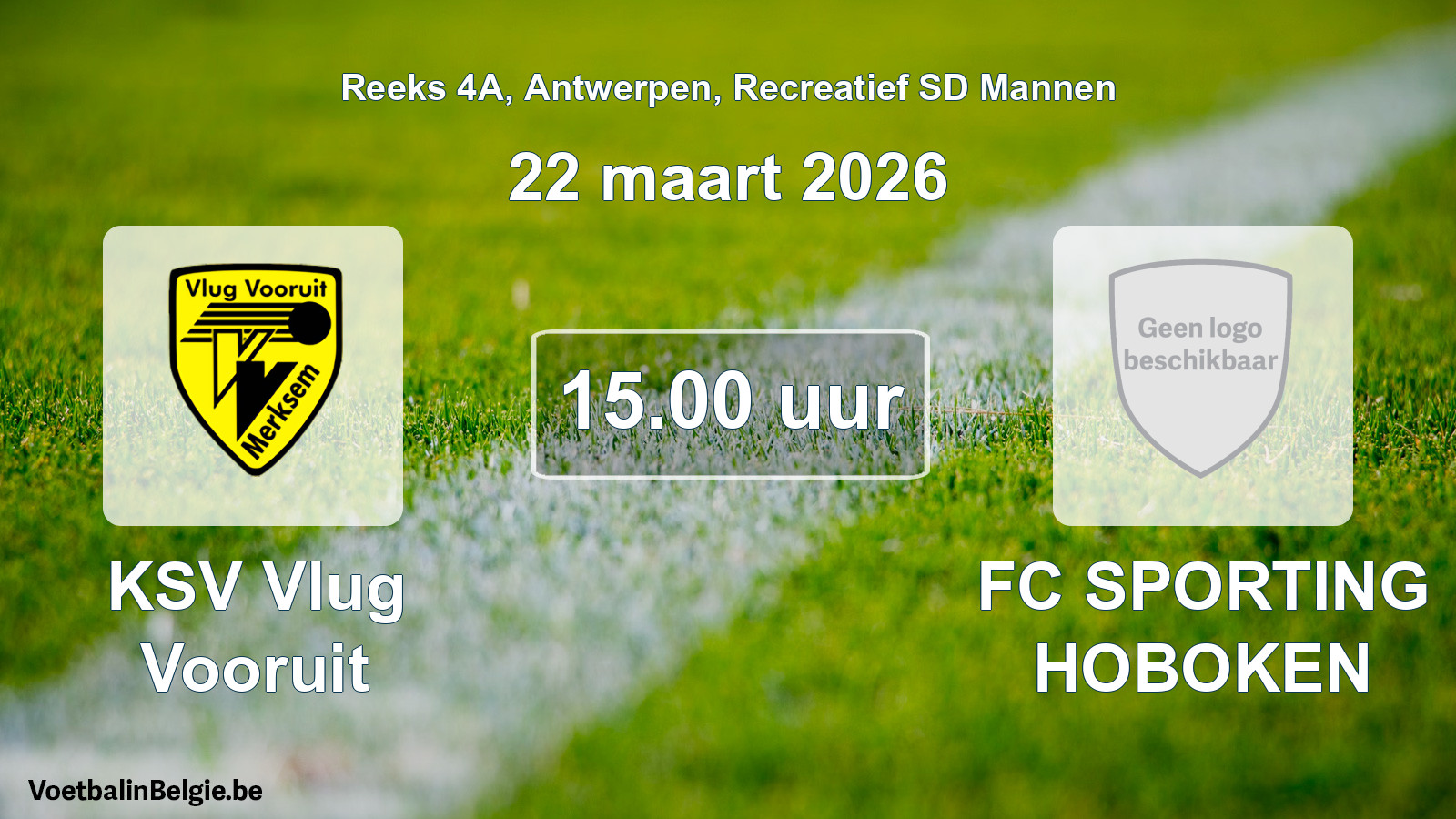 Scheduled match recreational sd men football: KSV Vlug Vooruit - FC SPORTING HOBOKEN (22 March 2026)