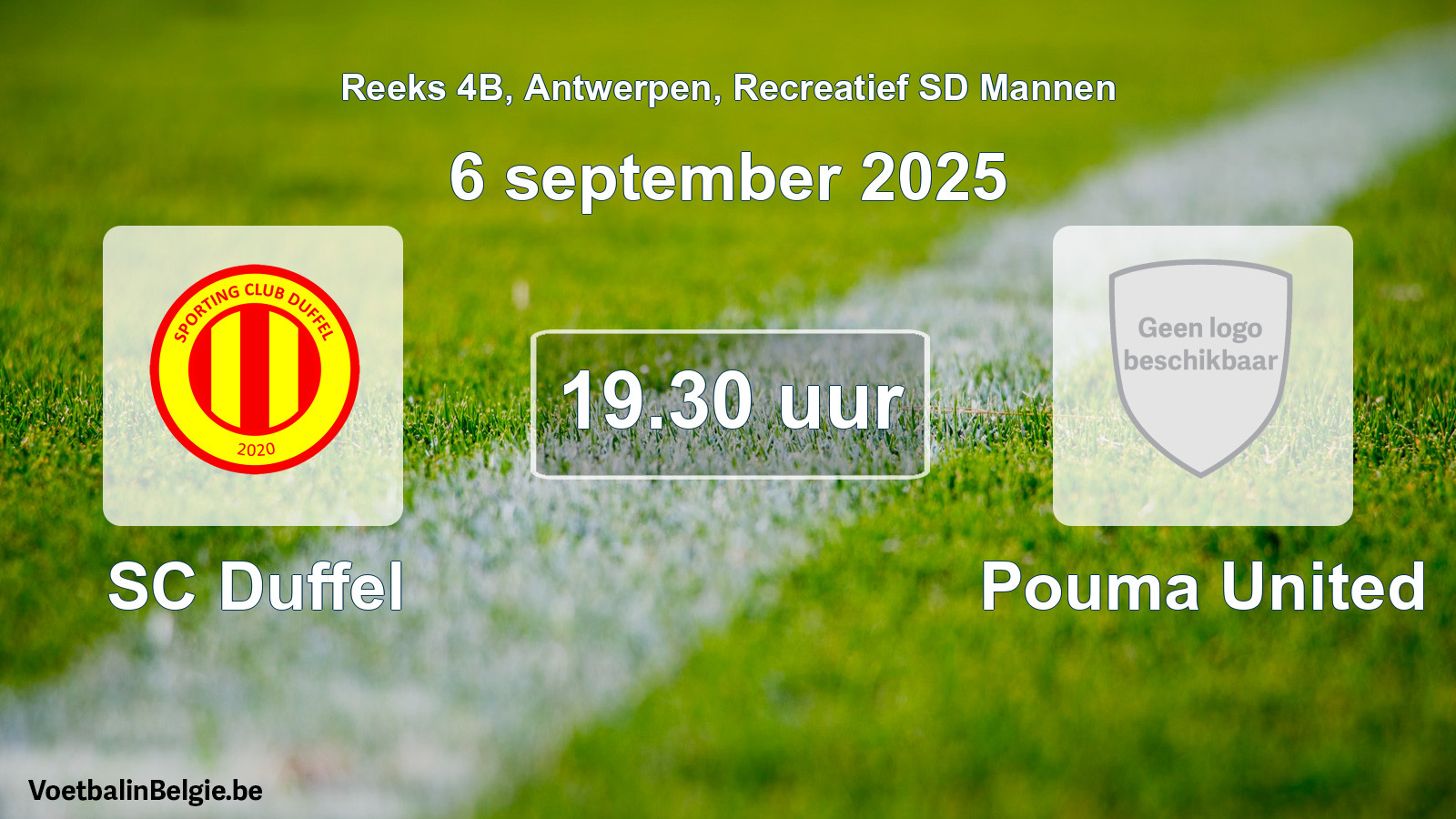 Scheduled match recreational sd men football: SC Duffel - Pouma United (6 September 2025)