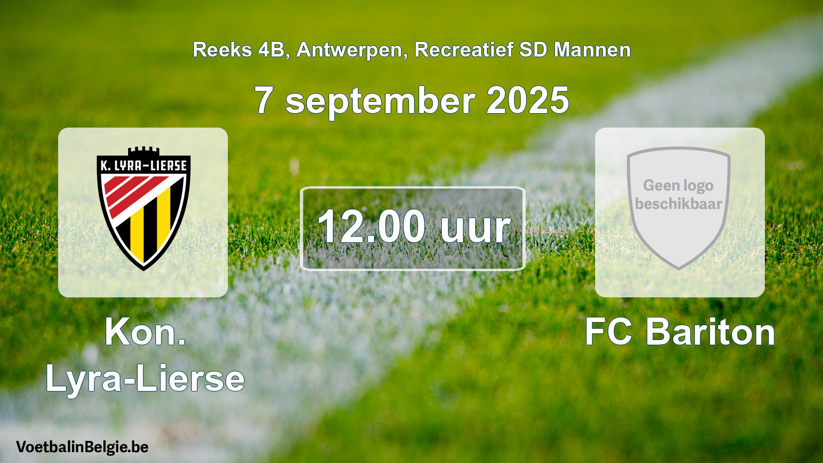 Scheduled match recreational sd men football: Kon. Lyra-Lierse - FC Bariton (7 September 2025)