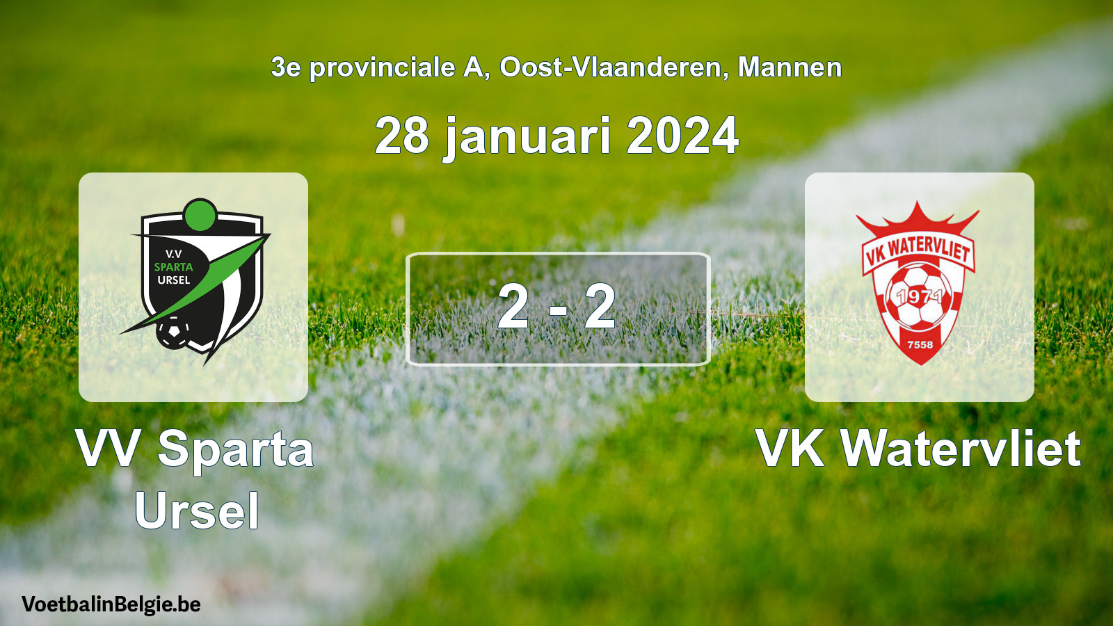 Gespeelde wedstrijd mannenvoetbal: VV Sparta Ursel - VK Watervliet 2 - 2 (28 januari 2024)