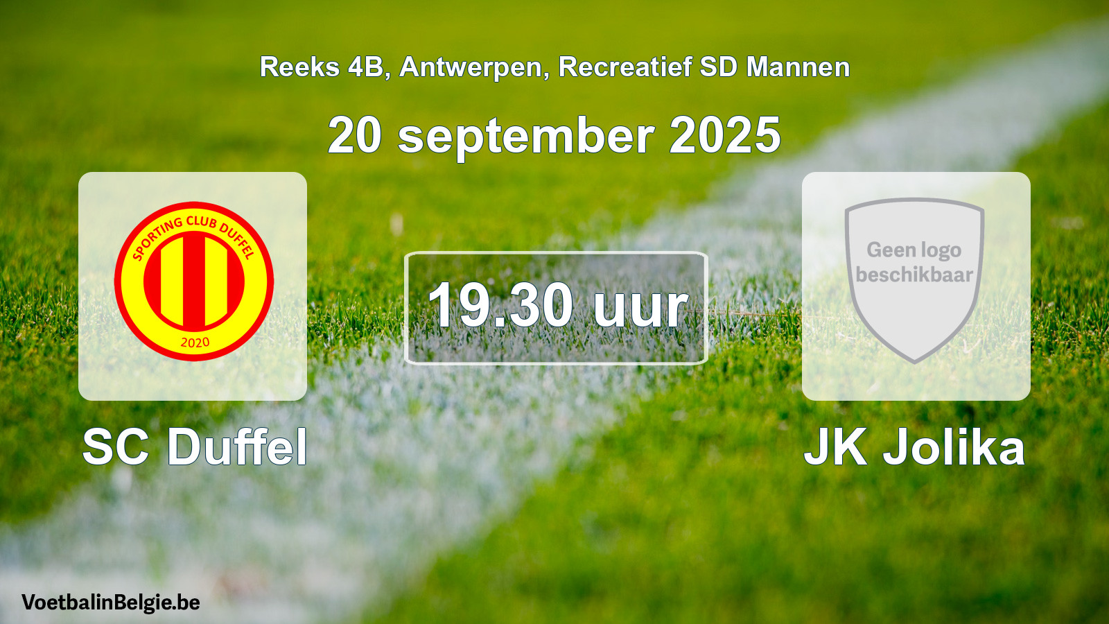 Scheduled match recreational sd men football: SC Duffel - JK Jolika (20 September 2025)
