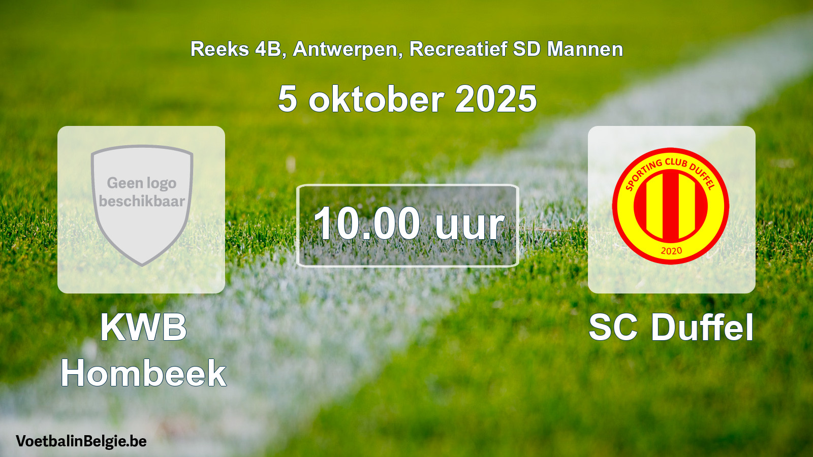 Scheduled match recreational sd men football: KWB Hombeek - SC Duffel (5 October 2025)