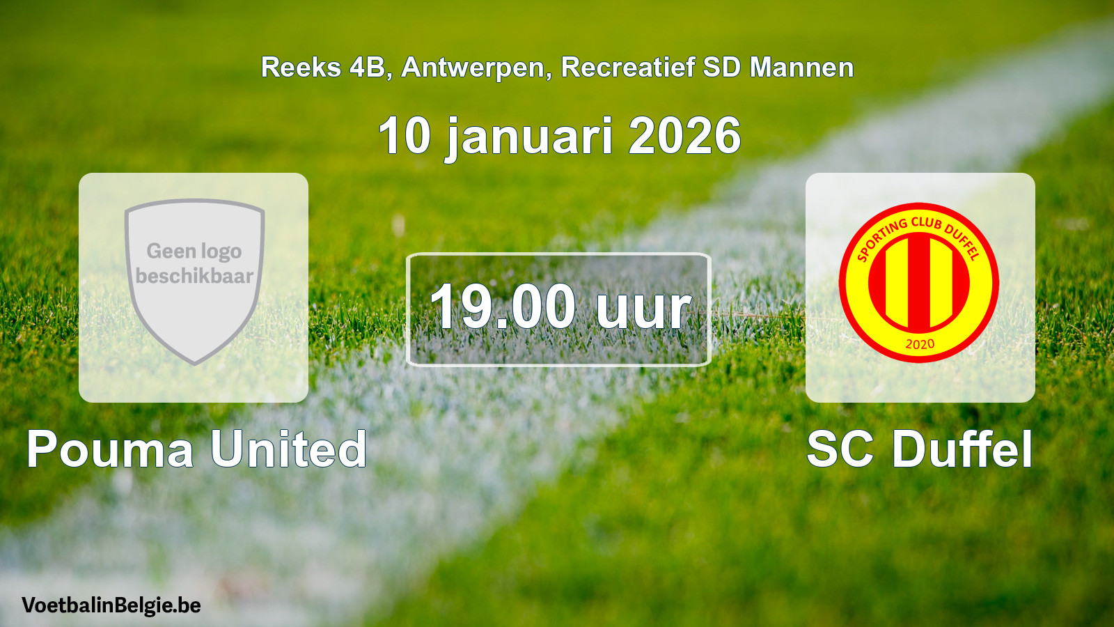 Scheduled match recreational sd men football: Pouma United - SC Duffel (10 January 2026)