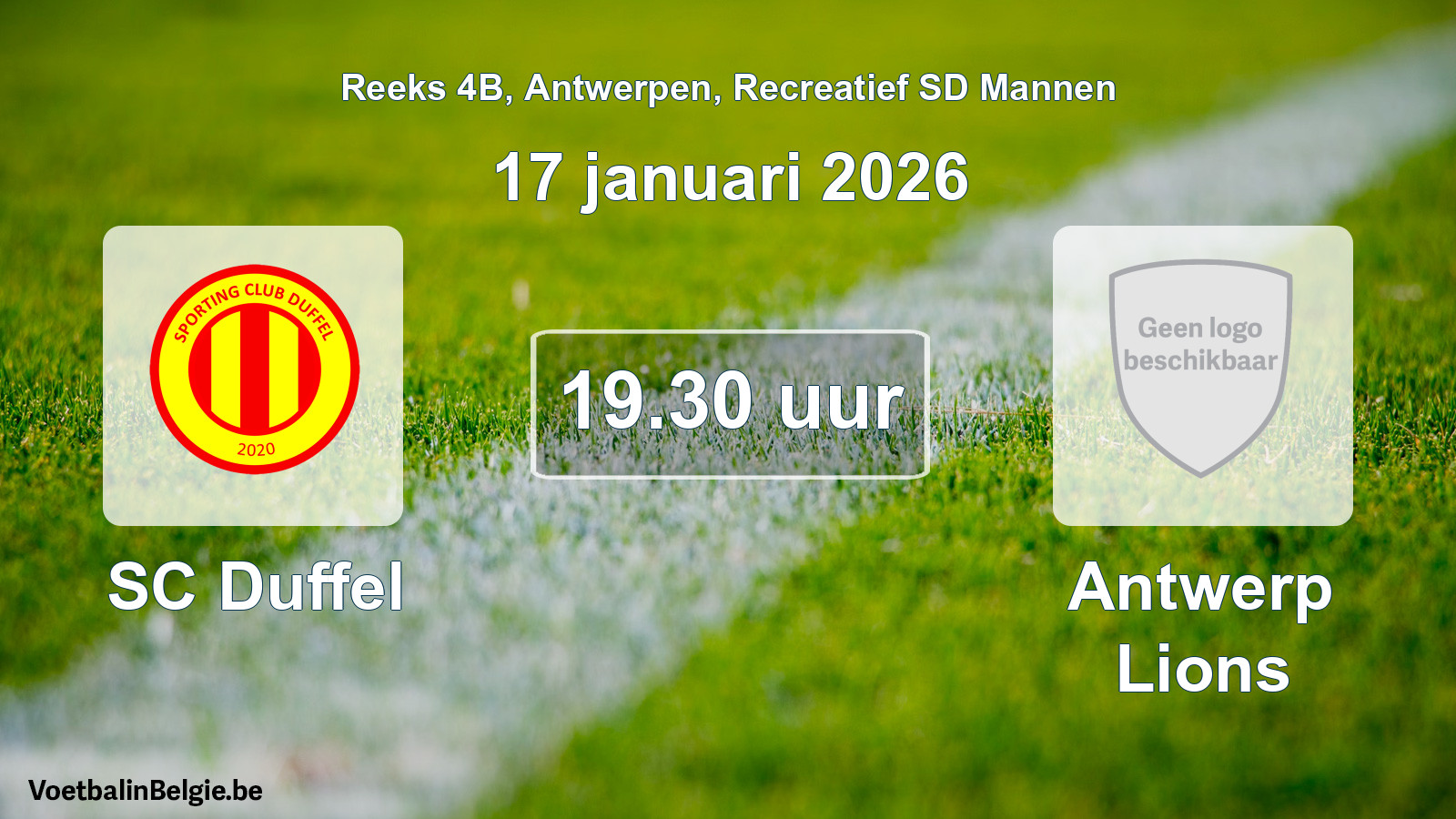 Scheduled match recreational sd men football: SC Duffel - Antwerp Lions (17 January 2026)