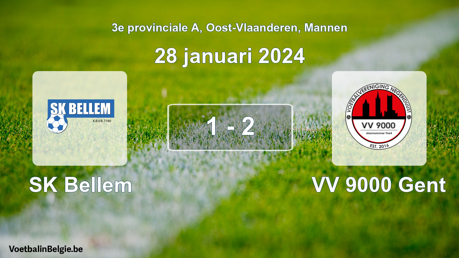 Gespeelde wedstrijd mannenvoetbal: SK Bellem - VV 9000 Gent 1 - 2 (28 januari 2024)