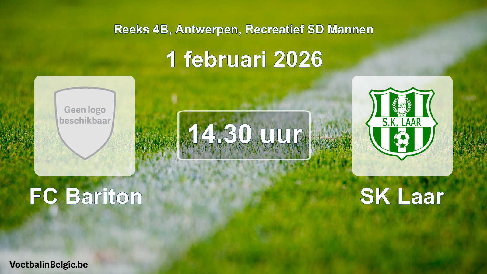 Geplande wedstrijd recreatief sd mannenvoetbal: FC Bariton - SK Laar (1 februari 2026)