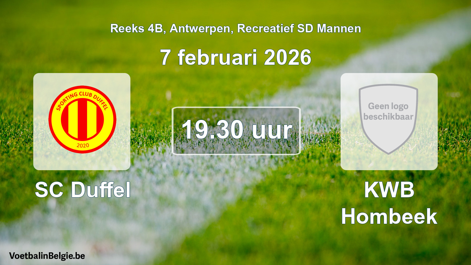 Scheduled match recreational sd men football: SC Duffel - KWB Hombeek (7 February 2026)