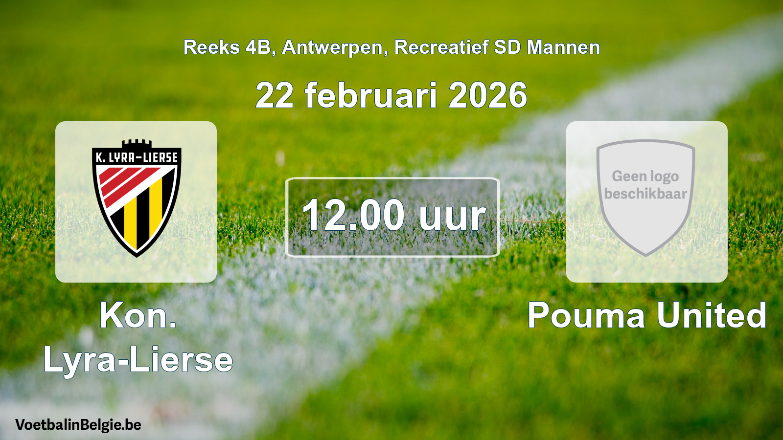 Scheduled match recreational sd men football: Kon. Lyra-Lierse - Pouma United (22 February 2026)