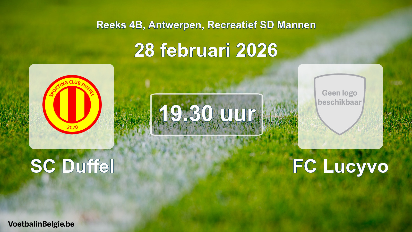Scheduled match recreational sd men football: SC Duffel - FC Lucyvo (28 February 2026)