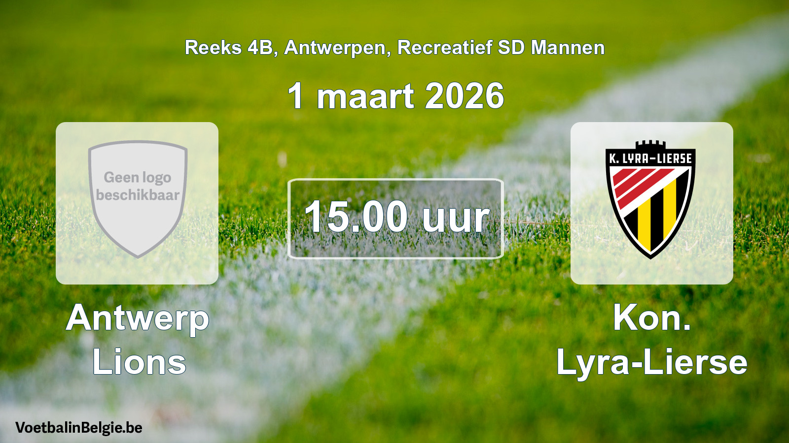 Scheduled match recreational sd men football: Antwerp Lions - Kon. Lyra-Lierse (1 March 2026)