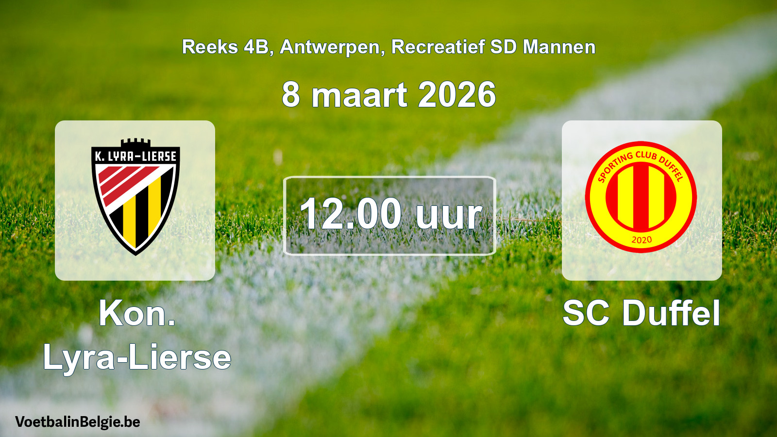 Scheduled match recreational sd men football: Kon. Lyra-Lierse - SC Duffel (8 March 2026)