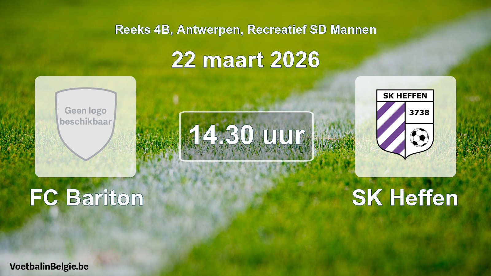 Scheduled match recreational sd men football: FC Bariton - SK Heffen (22 March 2026)