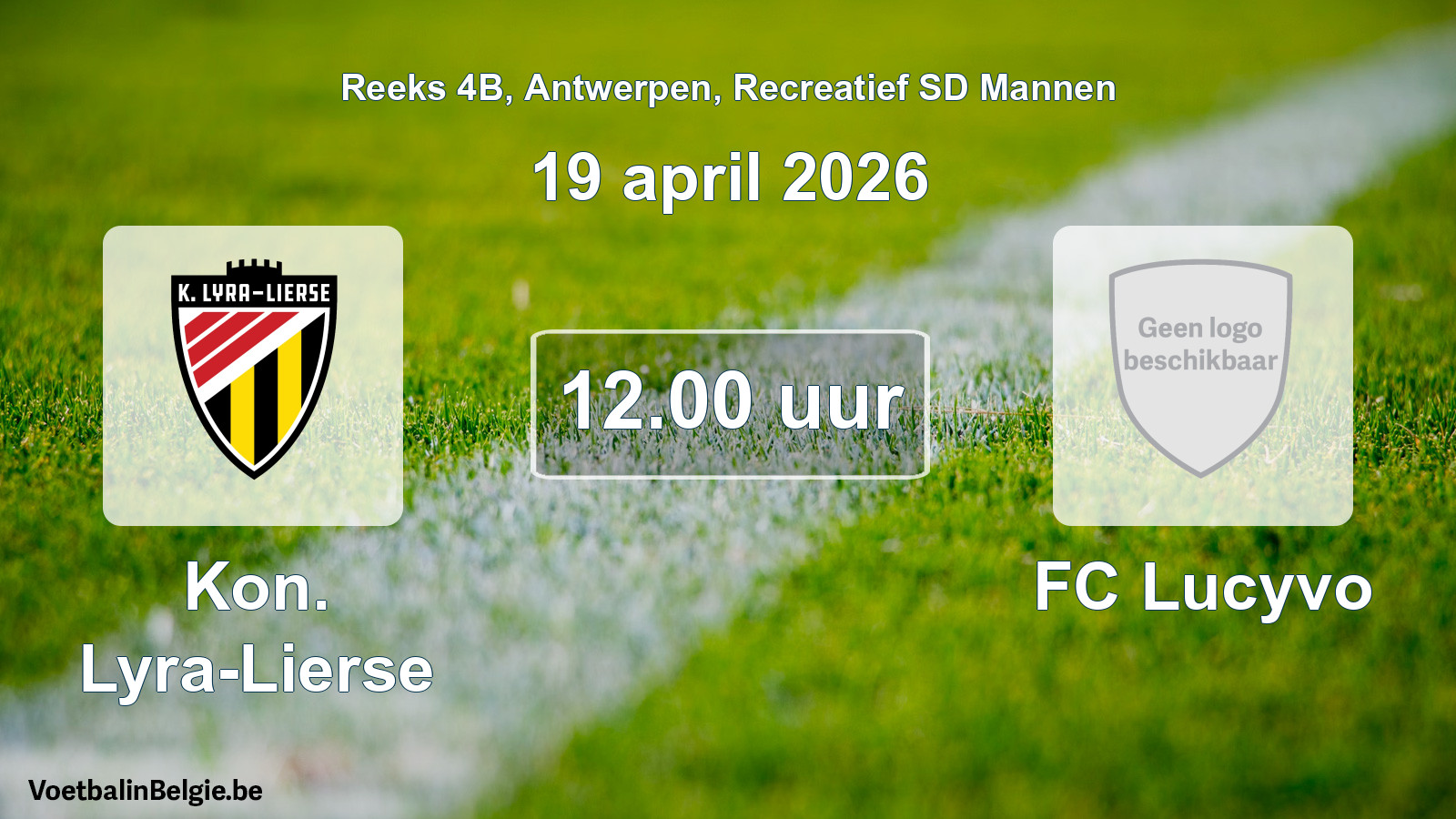 Geplande wedstrijd recreatief sd mannenvoetbal: Kon. Lyra-Lierse - FC Lucyvo (19 april 2026)