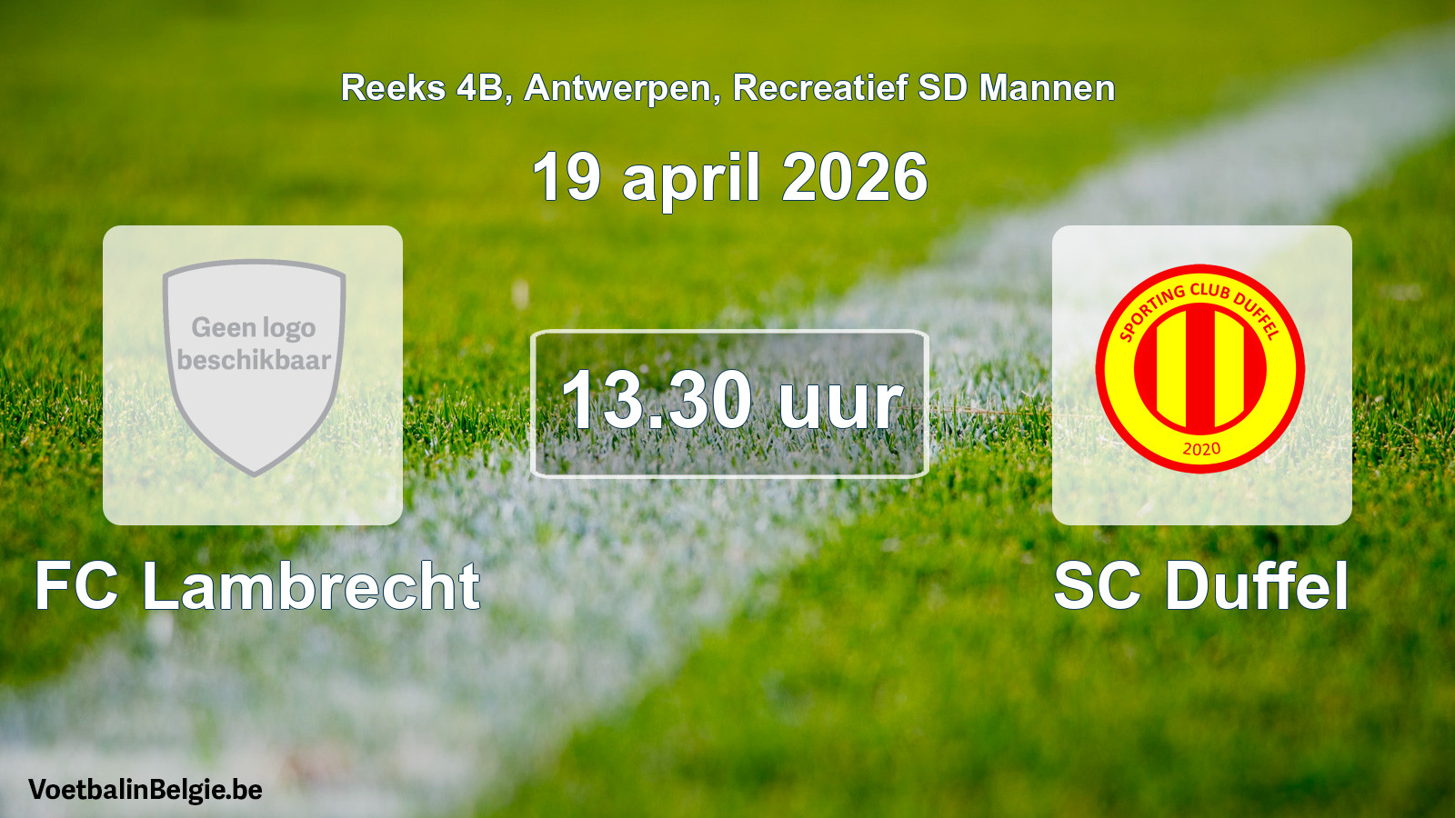 Geplande wedstrijd recreatief sd mannenvoetbal: FC Lambrecht - SC Duffel (19 april 2026)