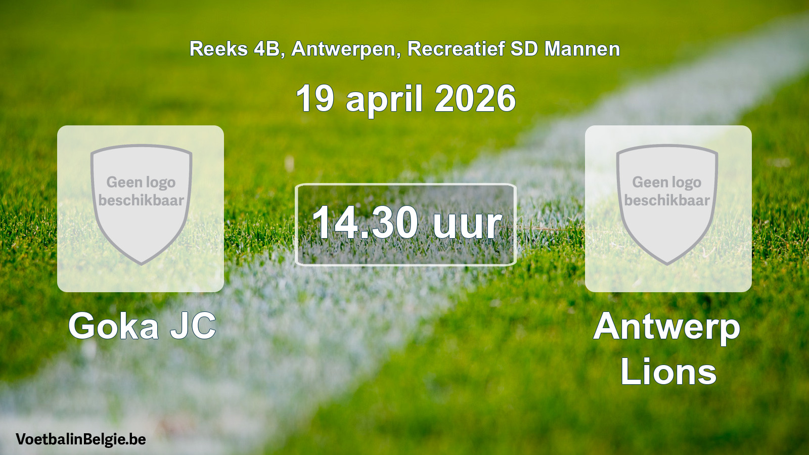 Scheduled match recreational sd men football: Goka JC - Antwerp Lions (19 April 2026)