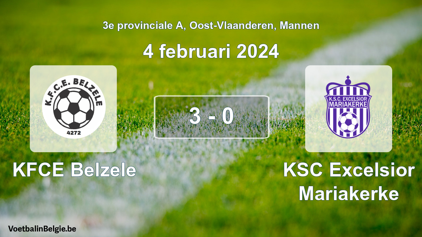 Gespeelde wedstrijd mannenvoetbal: KFCE Belzele - KSC Excelsior Mariakerke 3 - 0 (4 februari 2024)