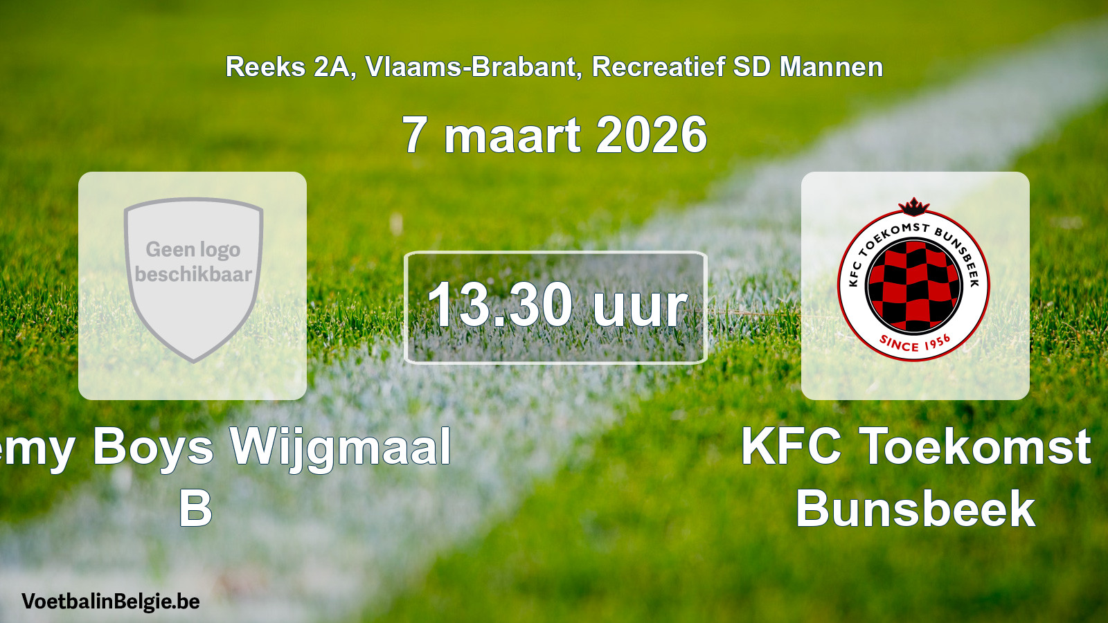 Scheduled match recreational sd men football: Remy Boys Wijgmaal B - KFC Toekomst Bunsbeek (7 March 2026)