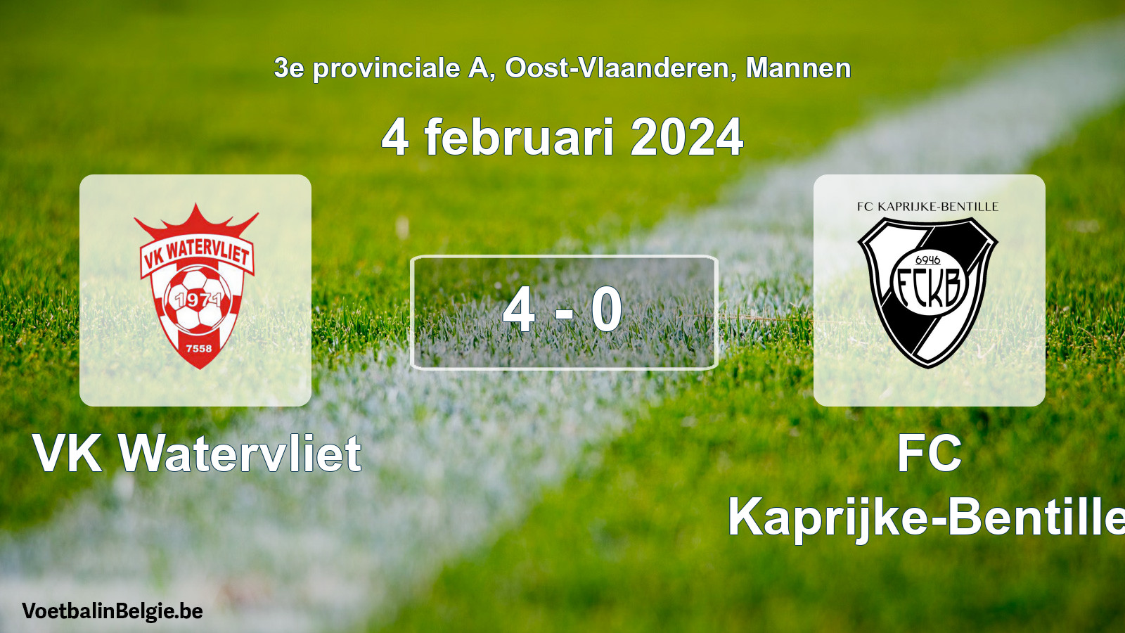 Gespeelde wedstrijd mannenvoetbal: VK Watervliet - FC Kaprijke-Bentille 4 - 0 (4 februari 2024)