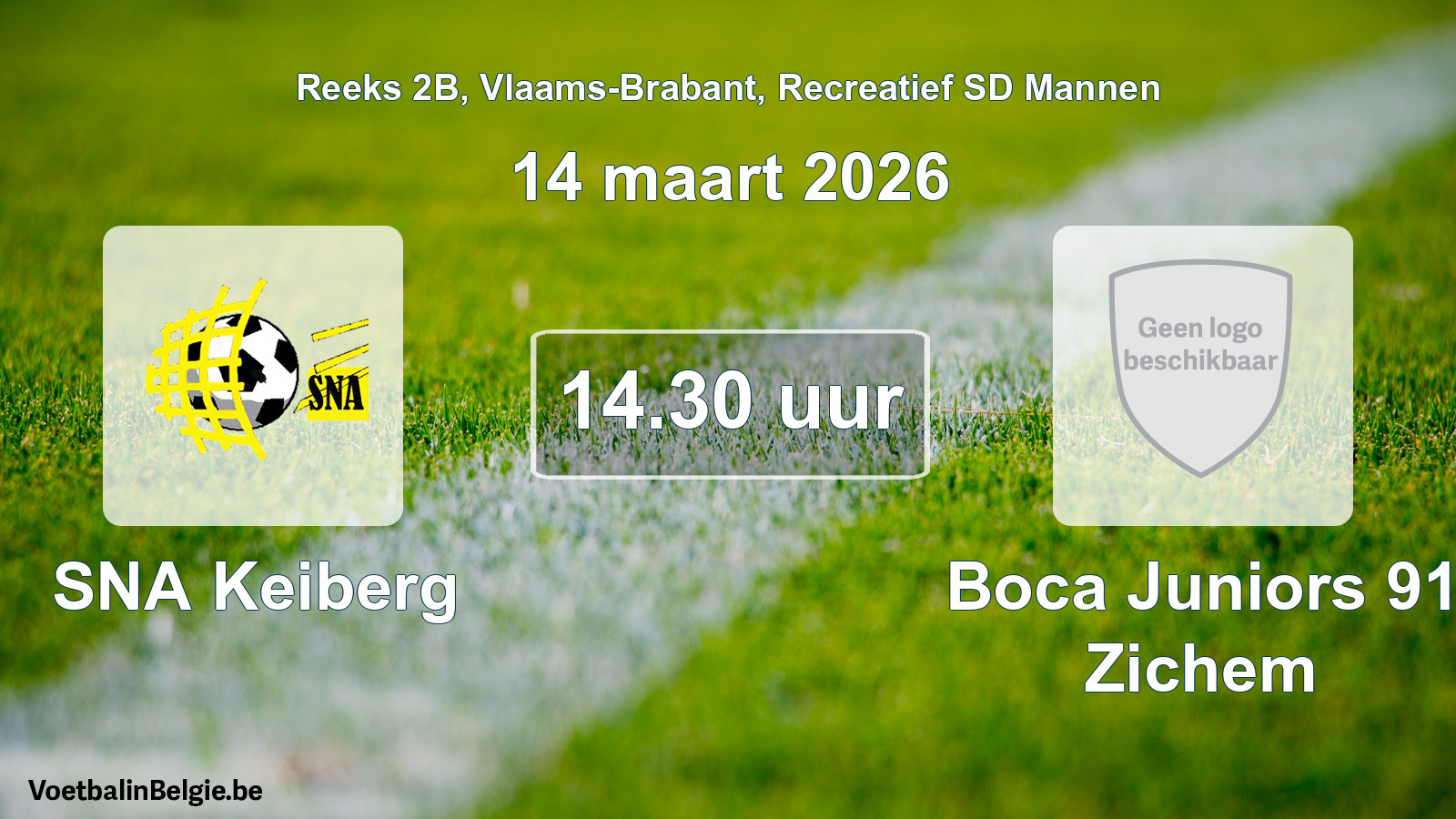 Scheduled match recreational sd men football: SNA Keiberg - Boca Juniors 91 Zichem (14 March 2026)